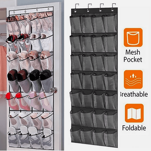 28-Pocket Over Door Shoe Organizer - Hanging Closet Storage Rack for Shoes, Bags & Accessories. (Black)