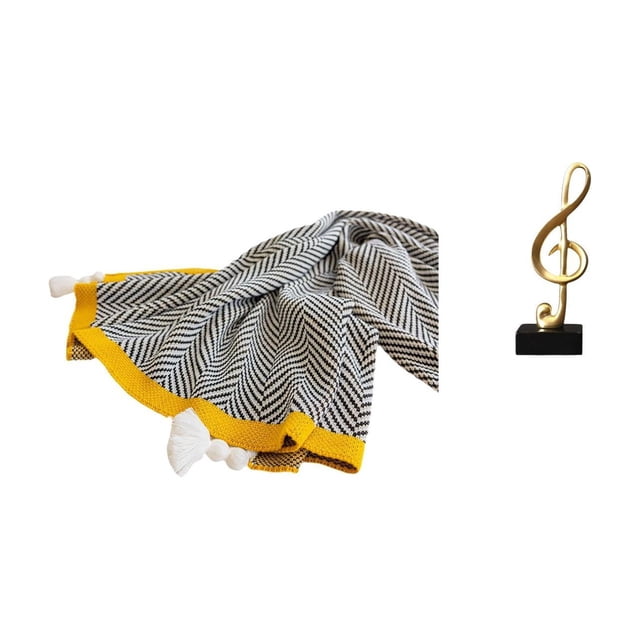 Manta de punto a rayas, suave y cálida, estilo rústico, para dormitorio, sofá, cama, silla, escultura de nota musical, figura musical