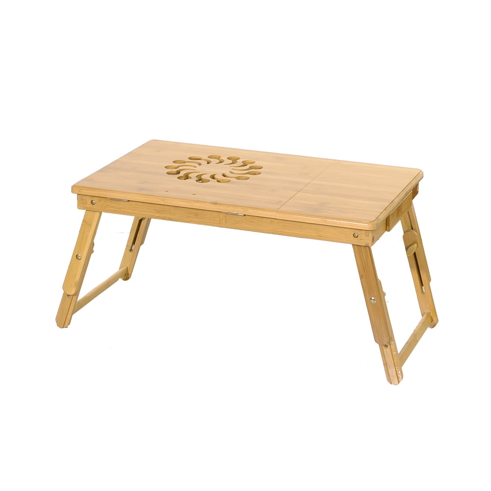 Lowestbest Folding Laptop Desk for Bed, Adjustable Bamboo Bed Table with Sunflower Engraving Pattern, Wood Color Lowestbest Folding Laptop Desk for Bed, Adjustable Bamboo Bed Table with Sunflower Engraving Pattern, Wood Color
