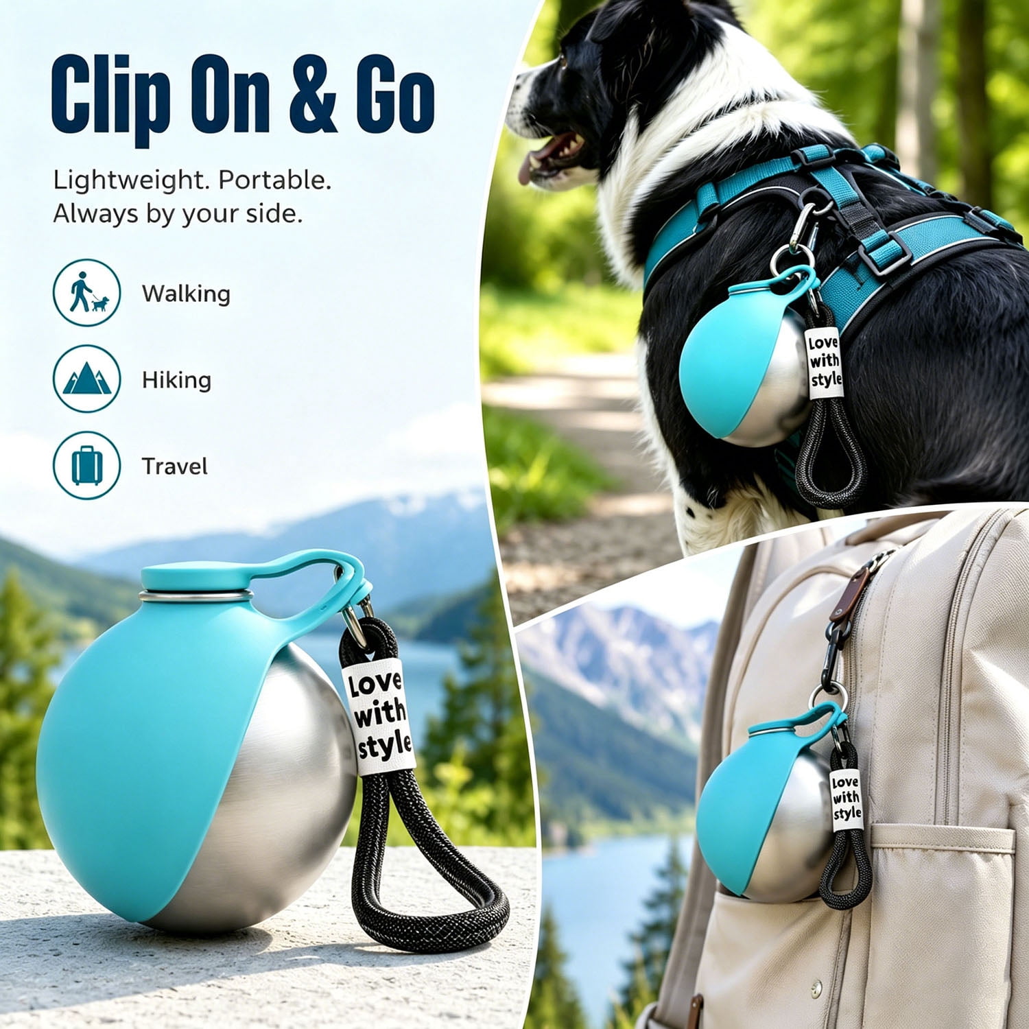 Pawsip Stainless Steel Travel Bottle, Foldable Pet Water Bottle, Portable Dog Water Bottle for Small Dog Walking, Hiking & Travel, Leak-Proof & Compact Dog Travel