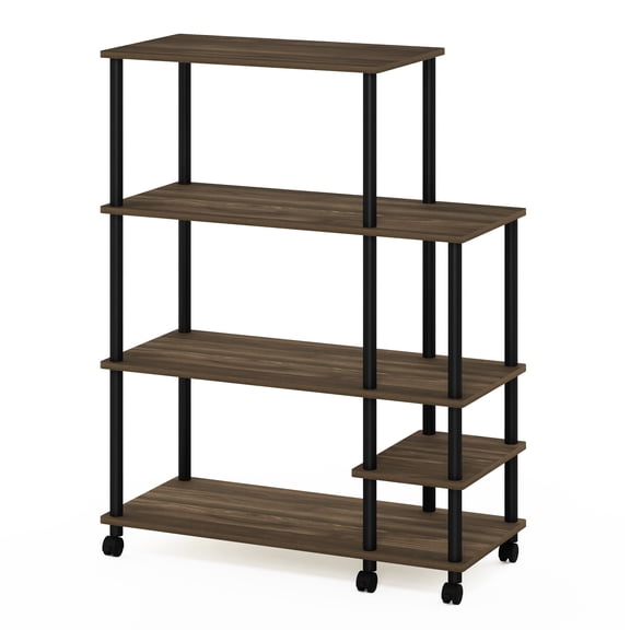 Furinno TURN-N-TUBE Bakers Rack with Wheels, 4-Tier Kitchen Storage Cart, Kitchen Cart, Coffee Bar, Pantry Organizers and Storage, Brown Walnut