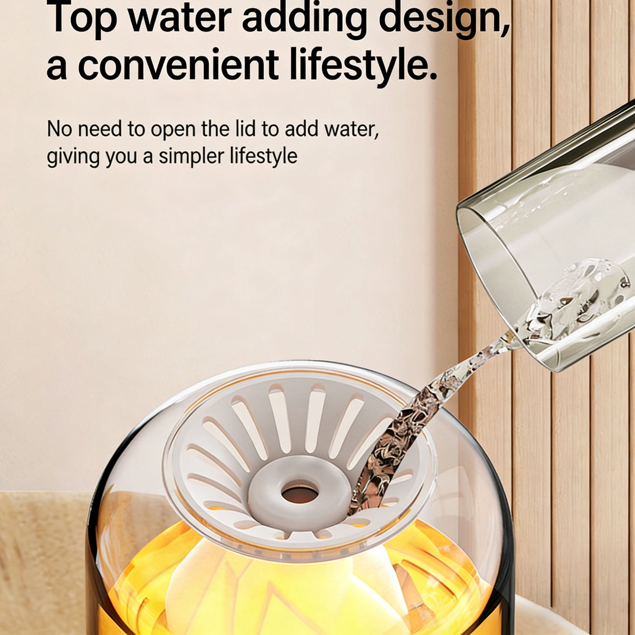 Portable Small Cool Mist Humidifier – USB Powered (Rechargeable), Compact Desktop Humidifier for Plants, Office, Baby Room – Night Light – Beige, 900ML