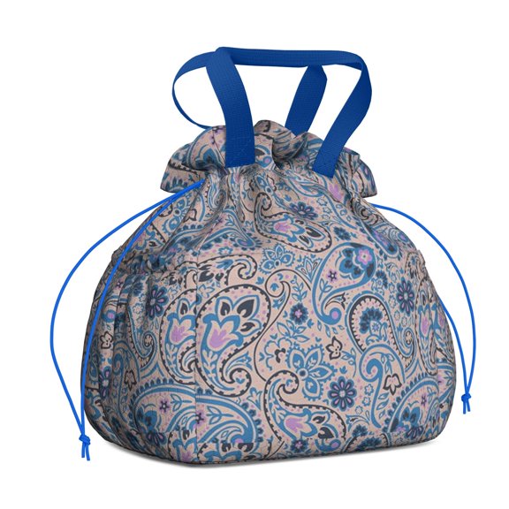Paisley Pattern Drawstring Lunch Bag Women - Drawstring Lunch Bag Insulated for Work Office - Stain-Resistant Large Lunchbags for Women with Multi-Pockets