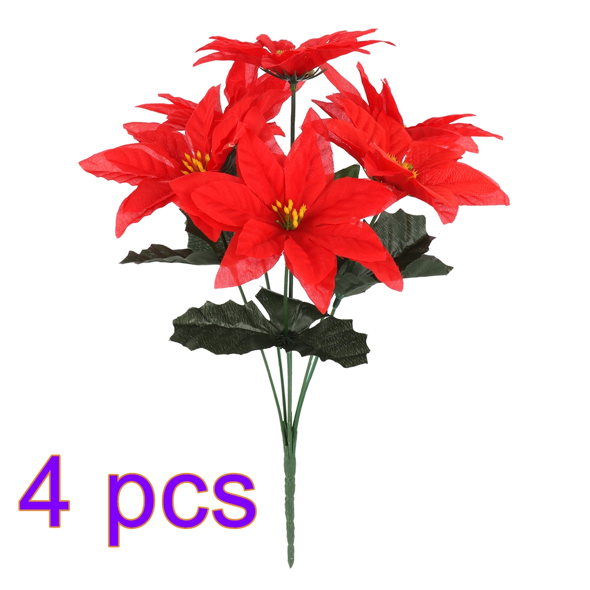 okwish 1Pieces 6 Head Artificial Poinsettia Bushes Silk Fabric