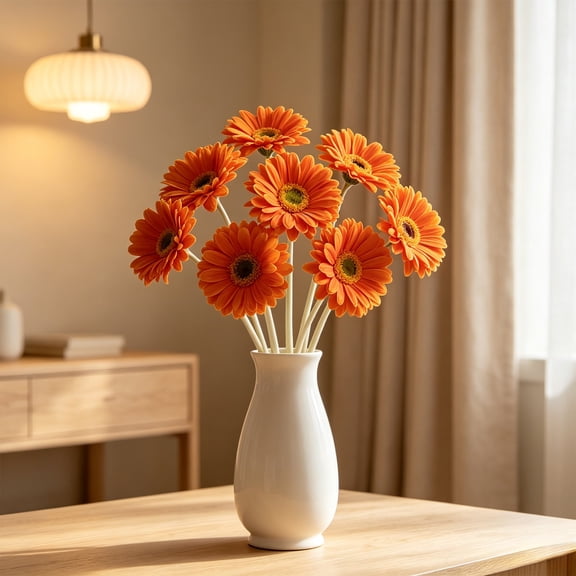 Artificial Gerbera Daisies Real Touch Faux Flower Bendable Stems Home Wedding Party Vase Decor Lifelike Floral Arrangement for Table Centerpiece Decoration Spring Summer Home Decor