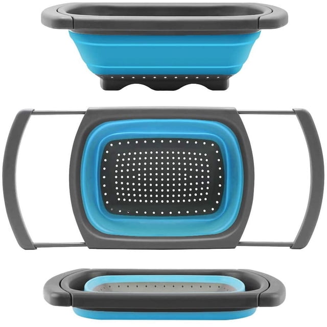 LAICAIW Qimh Colander Collapsible, Colander Strainer Over the Sink Food Colanders Strainers with Extendable Handles, 6-Quart, Dishwasher-Safe Kitchen Folding Strainer for Pasta, Veggies and Fruits