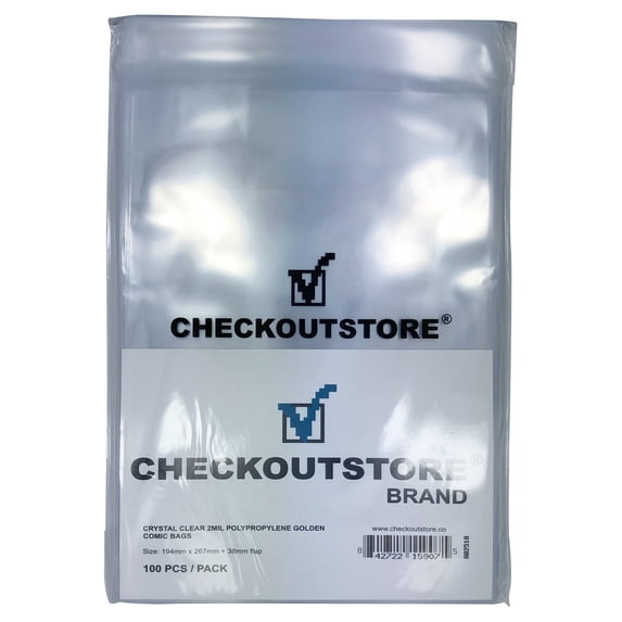 (100) CheckOutStore Crystal Clear Golden Age Comic Book Bags (Non-sealable Flap)