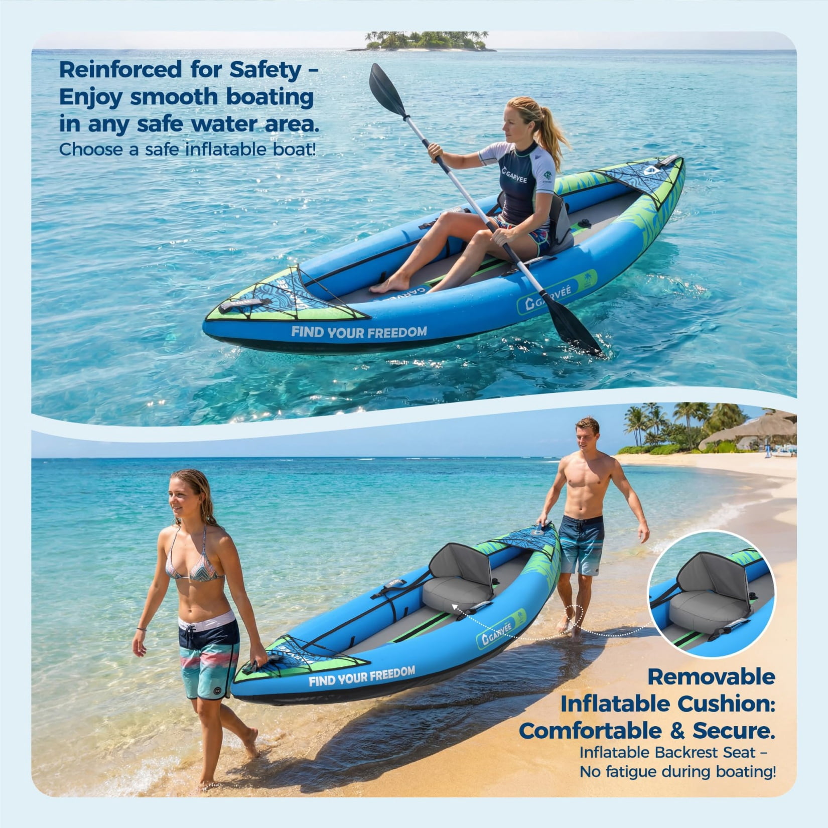 AIKKYS 1 Person Inflatable Kayak Set,Blow Up Boat for Adults,Portable Touring Kayak with Hand Pump,Carry Bag,400 LBS Capacity