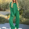 thumbnail image 2 of felwors Womens 2 Piece Outfits Fall Loose Long Sleeve Crewneck Tops and Wide Leg Long Pants Sweatsuit Lounge Sets with Pockets Green, XXL, 2 of 5