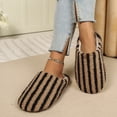 thumbnail image 4 of Fnooota Womens Fuzzy Slippers, Warm Non Slip Winter Stripe House Slippers Home Shoes Coffee Size 10-10.5, 4 of 6