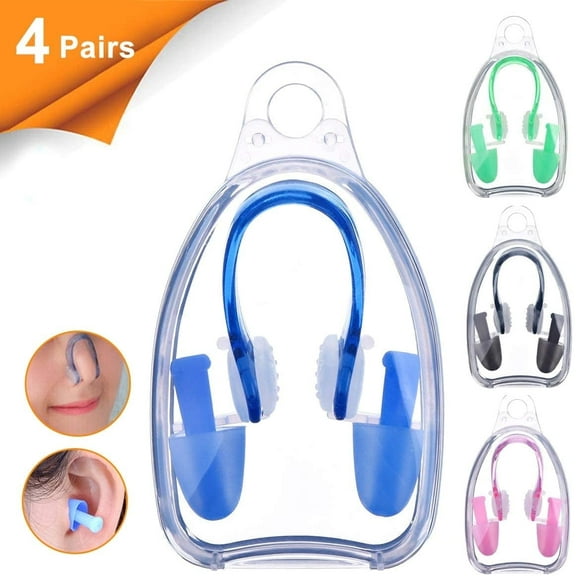 GIXUSIL Waterproof Silicone Swimming Nose Clip Plugs Earplugs for Adults Children Age 7 (4 Pack)Multi-Color
