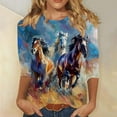 thumbnail image 2 of Horse Racing Printed Tunic Tops for Women Round Neck Tee 3/4 Sleeve Tops Loose Fitted Tunic Blouses Plus Size Baggy Boho Dressy Shirts Dressy CaUSAl Tunic Blouse Workout Going Out Outfits, 2 of 5