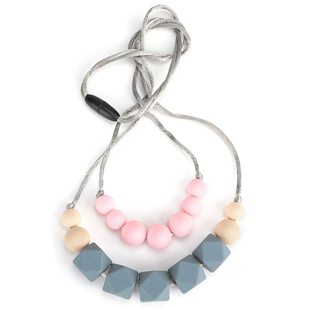 Silicone Wood Teething Chewy Beads Kit DIY Baby Teether Necklace Jewelry Making 