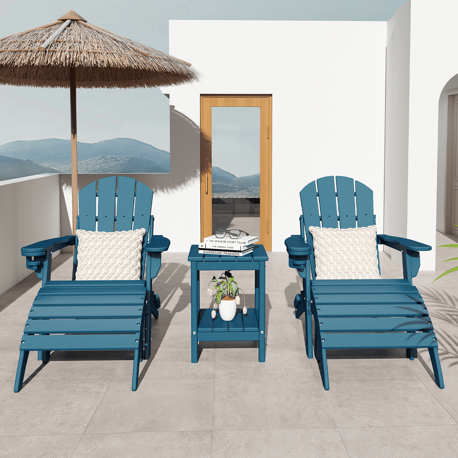Pipopa Adirondack Outdoor Side Table Set of 2,HDPE All Weather Double Layer Patio Side Table,Rectangular End Table for Garden Balcony Pool,Blue