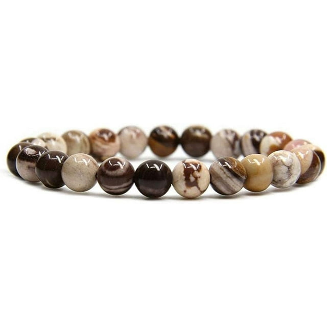 Bracelet Extensible en Perles Rondes de 8 mm en Jaspe Zèbre Africain Naturel 7 Pouces