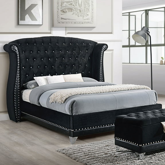Bed Frame Black Wingback California King Upholstered Bed