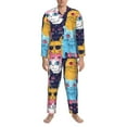 thumbnail image 3 of Naloa Colorful Cats Pattern Art Men’s Pajamas Set - Long Sleeve Button Down Sleep Shirt and Pajama Bottoms Sleepwear Set-, 3 of 7