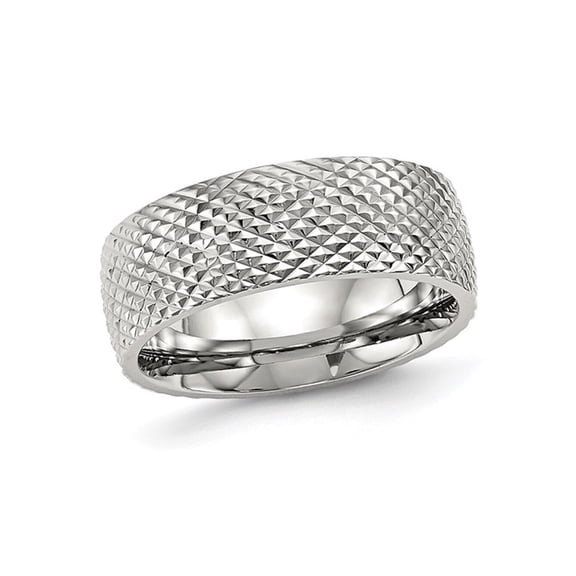 Stainless Steel Polished Textured Band Ring (8.0mm)