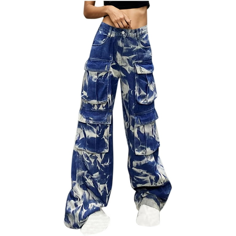 WXLWZYWL Camo Cargo Pants for Women Cargo Jeans Y2K High