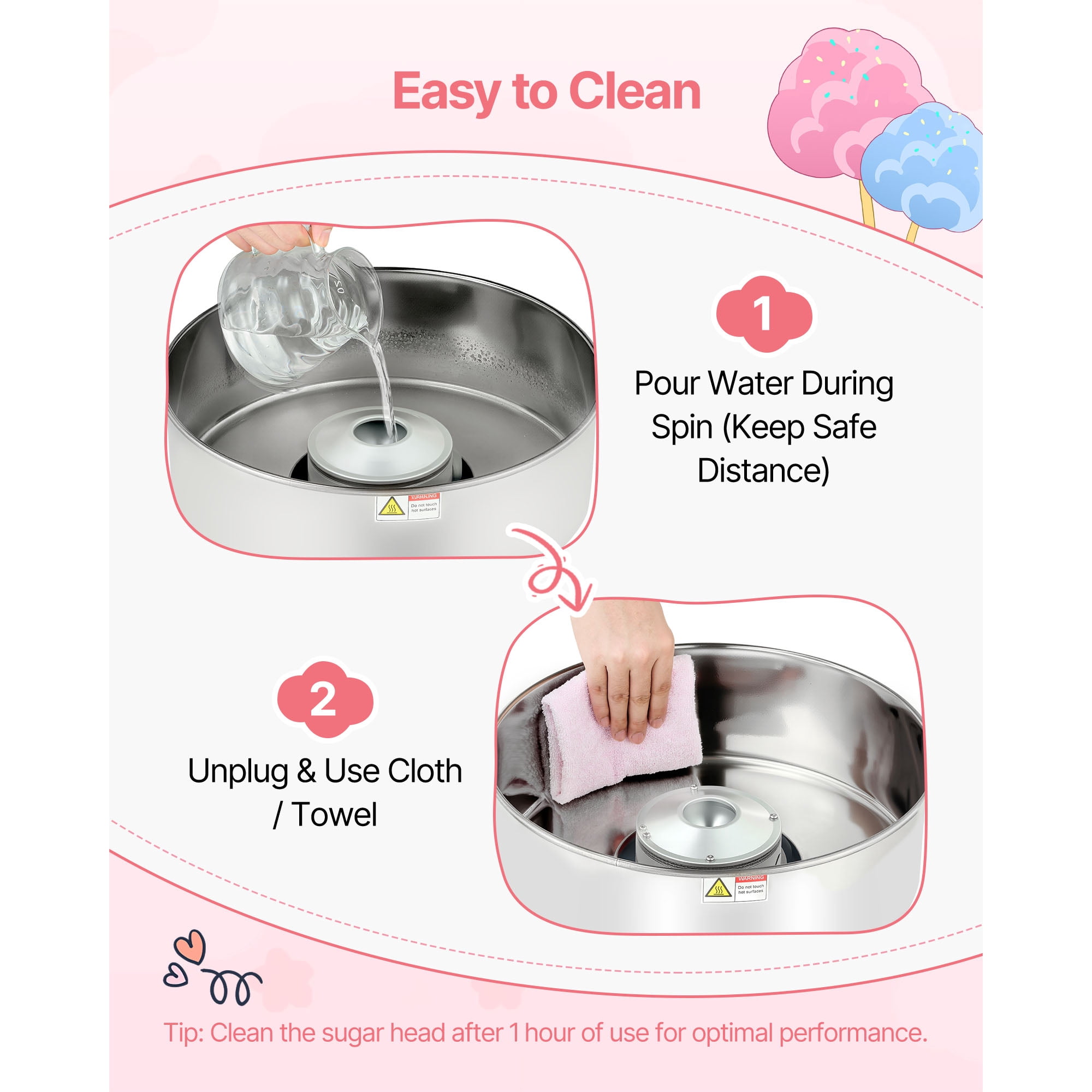 KFFKFF Commercial Cotton Candy Machine, 1000W Electric Floss Maker with 15-Inch Stainless Steel Bowl and Sugar Scoop, Suitable for Hard Candy, Perfect for Home, Kids' Birthdays, and Family Gatherings