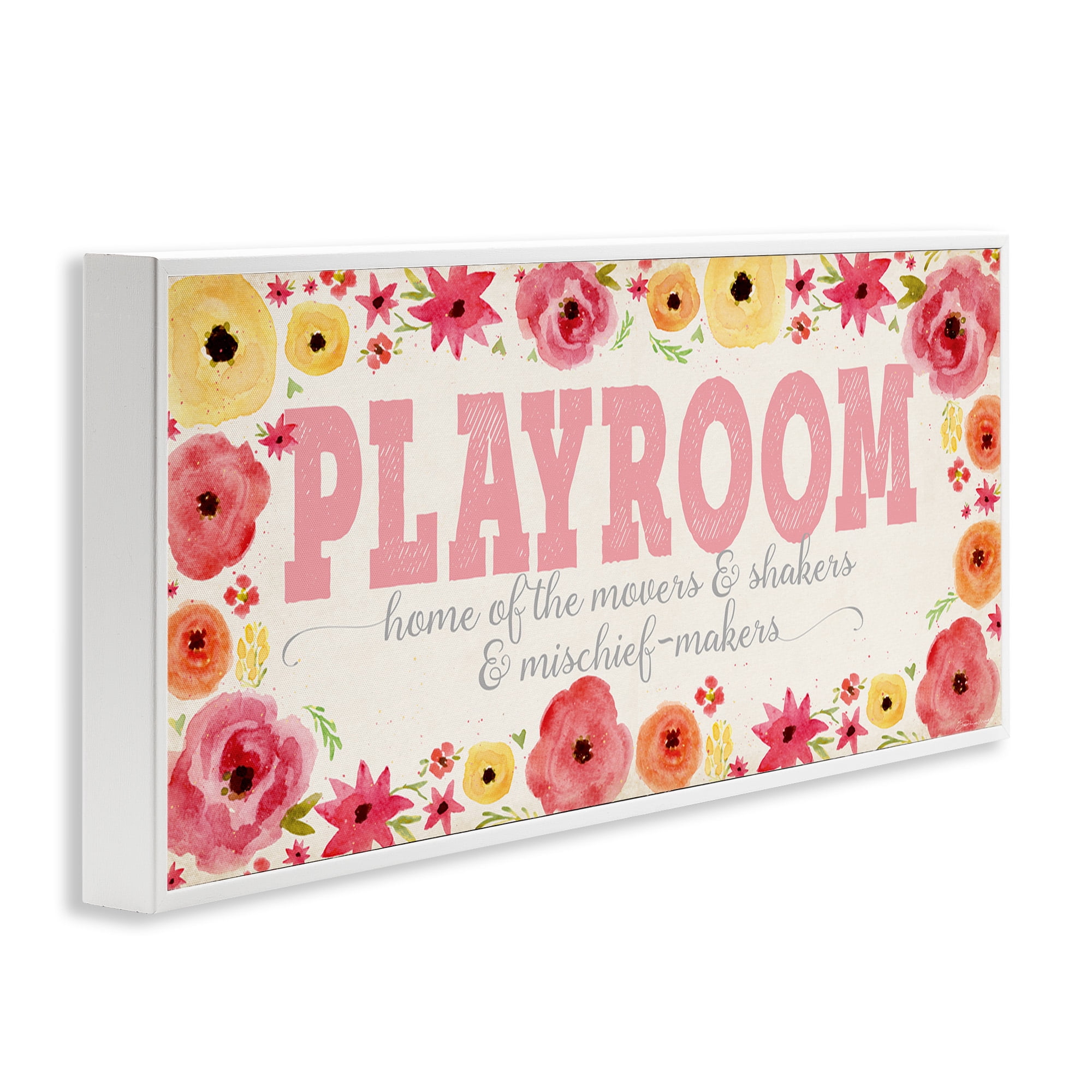 Stupell Industries Playroom Of Mischief Makers Pink Art for Kids Painting White Framed Art Print Wall Art, 30 x 13