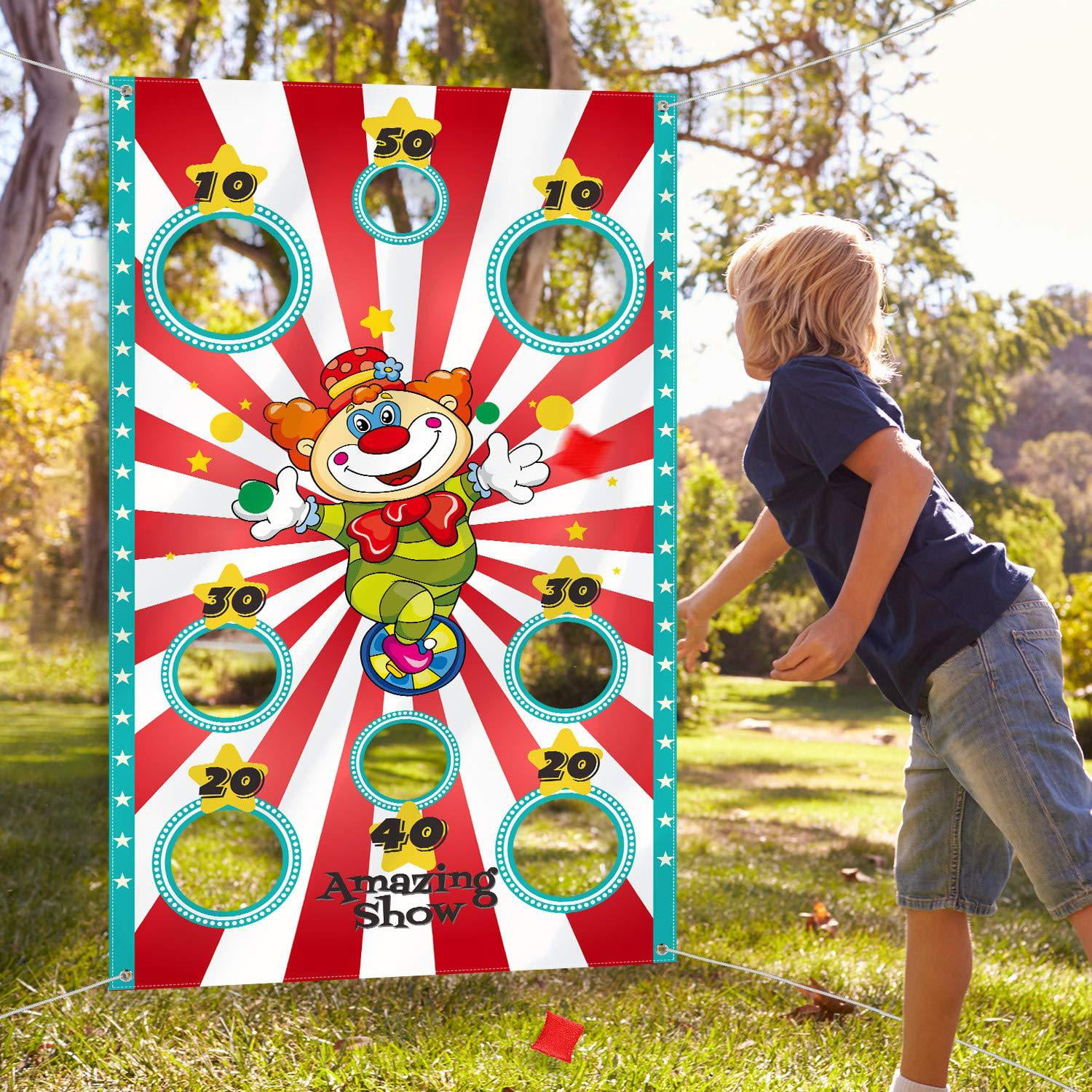 Toss Games Banner,Bean Bags,Rew... Details about   Carnival Clown Toss Game Throwing Games Set 