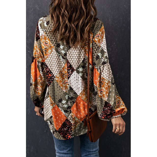 ABPHQTO Blusa de Mujer Escote Cuadrado Estampado Mixto Verde
