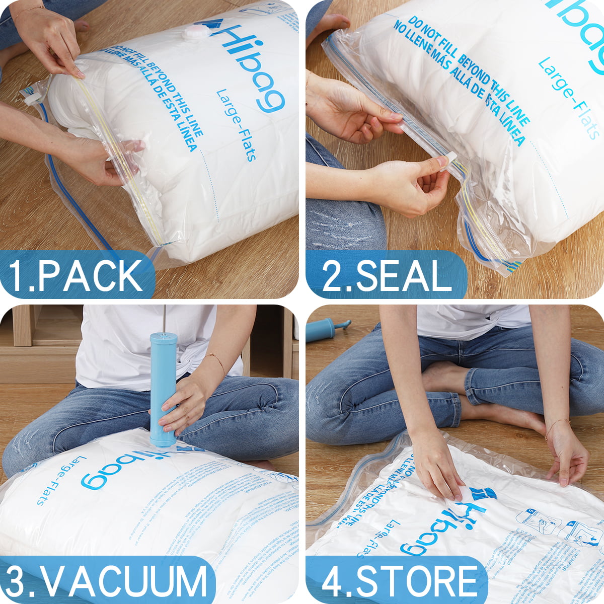 HIBAG 20 Pack Vacuum Storage Bags with Hand Pump (4 Medium, 3 Large, 3  Jumbo, 4 Small, 3 Carry-on Travel Bags, 3 Pouch Travel Bags) 