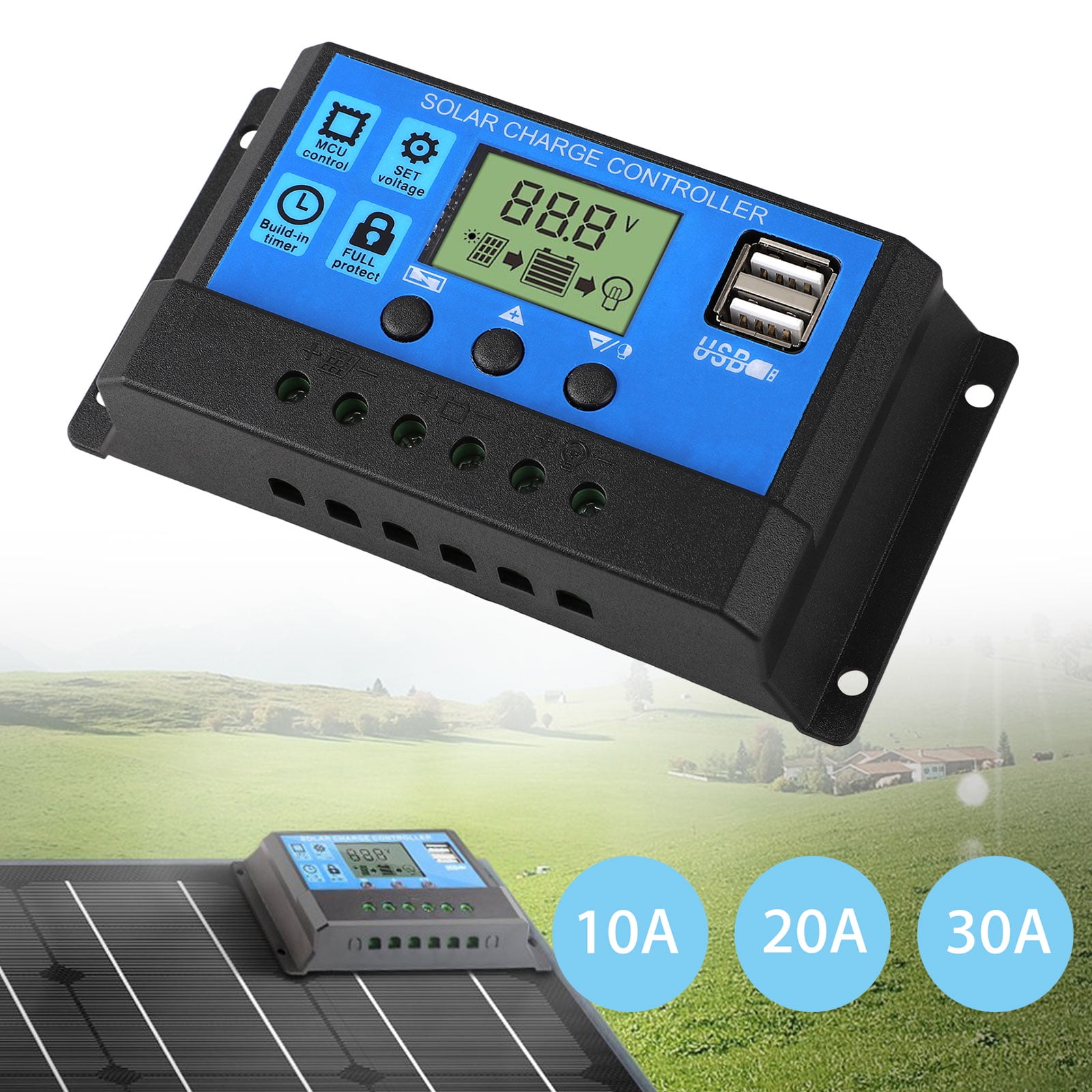 30A Solar Controller Black Mini Solar Controller Intelligent Home Appliances ABS 