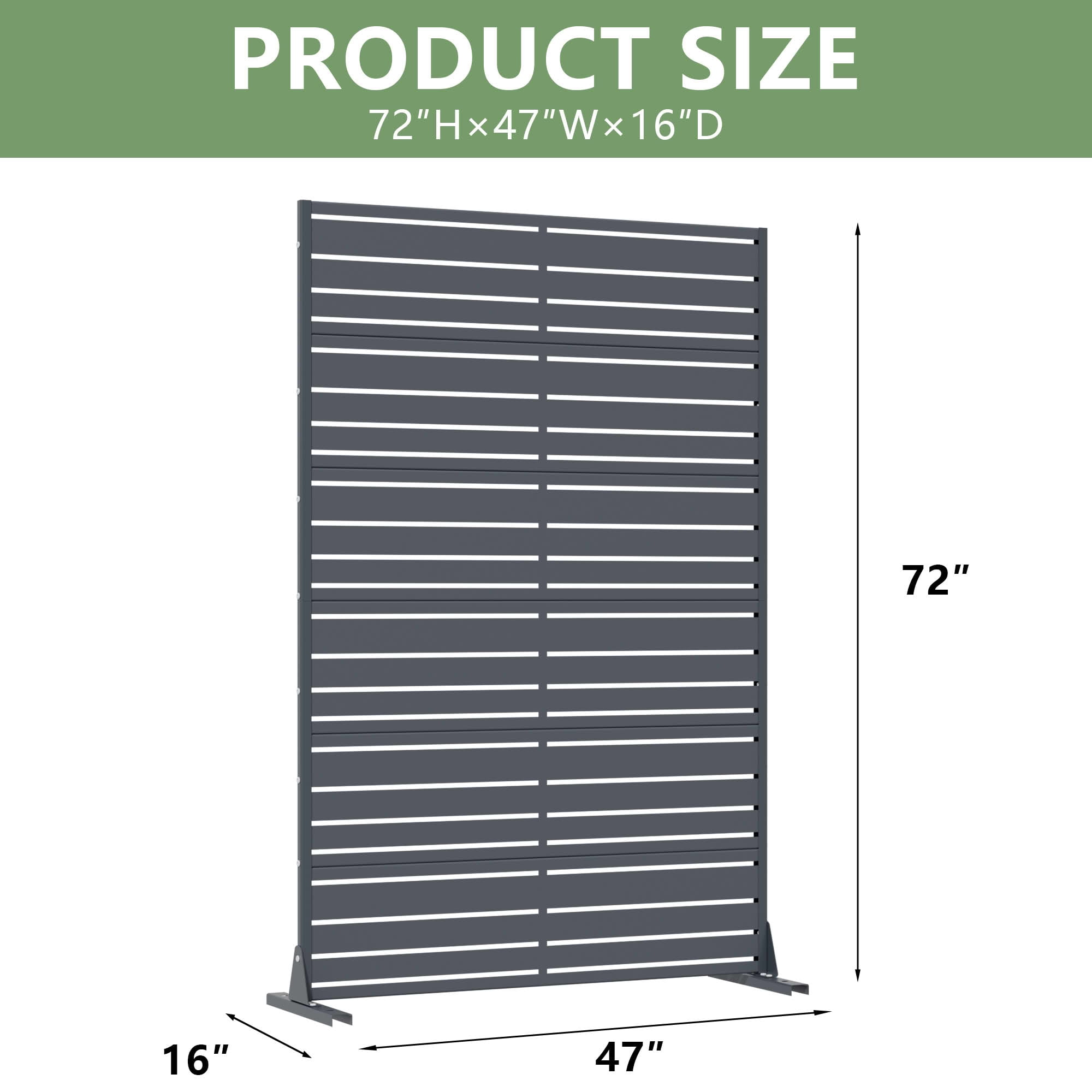 MAYEERTY Outdoor Metal Privacy Screen 6ft × 4ft Cambrian Rock Gray, 6-Panel Wide-Narrow Louvered, Weatherproof for Balcony