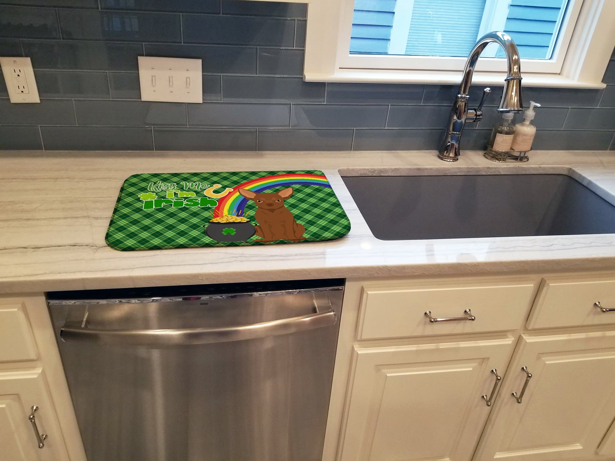 Chocolate Chihuahua St. Patricks Day Dish Drying Mat