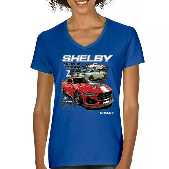 Ford Shelby Super Snake GT500 Women's V-Neck T-shirt American Mustang Cobra Racing