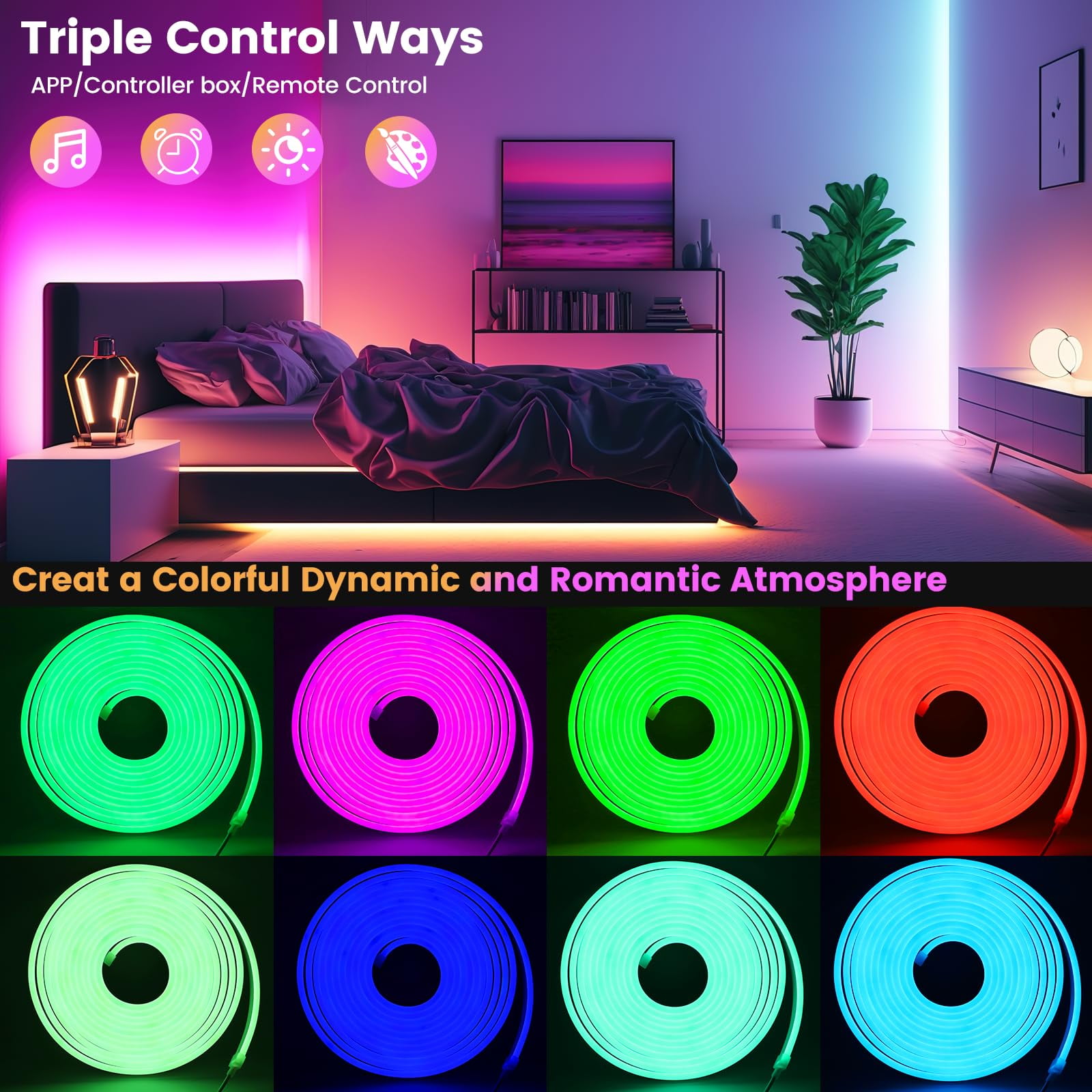 Usb Led Rope Neon Rope Light RGB Neon LED Strip Lights 16.4ft - SmartIC USB Rope ...
