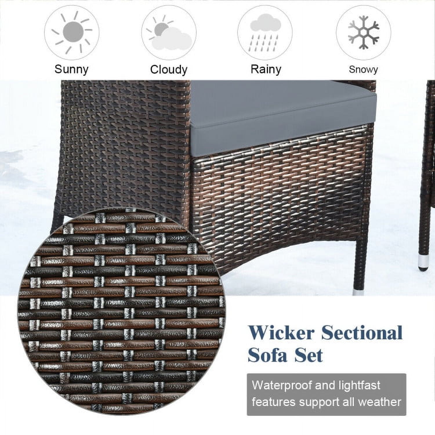 Aimee Lii 4 Pieces Patio Cushioned Wicker Conversation Set, Outdoor Sectional Set with with Glass Coffee Table, Gray Aimee Lii 4 Pieces Patio Cushioned Wicker Conversation Set, Outdoor Sectional Set with with Glass Coffee Table, Gray