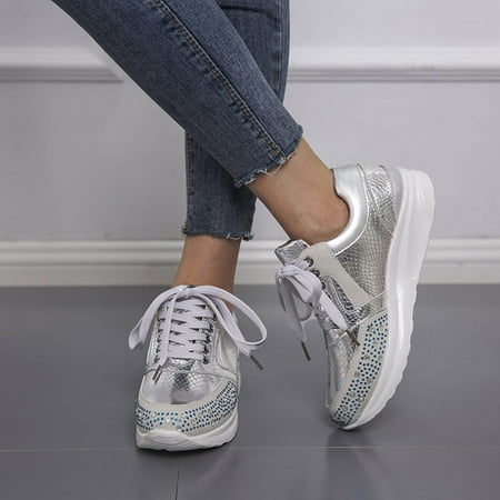 

EQWLJWE Women s Muffin Rhinestone New Crystal Platform Sneakers Fashion Sneakers Metallic Glitter Sneakers Womens Crystal Sizzle Sneakers Sparkly Bling Wedge Platform Sneaker for Women
