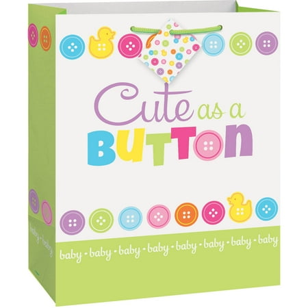 Small Baby Gift Bags - Cute as a Button Baby Shower Gift Bag, 13 x 10.5 in, 1ct