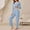Blue, variant on SYMOID Comfy Pajamas for Women Set Long Sleeve Pajama Sets Tops Pants Solid Size M