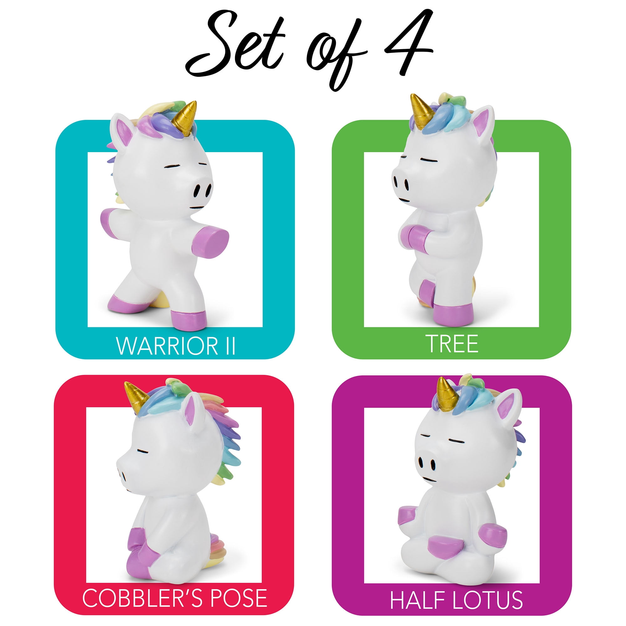 Class Collections White Yoga Unicorn 4 inch Resin Stone Collectible Figurines Set of 4
