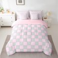 thumbnail image 3 of Feelyou Modern Buffalo Plaid Twin Bedding Sets 7-Piece for Teens, Grey Pink Square Bedding Comforter Set, Simple Fashion Style Reversible Sheet Sets, Super Cozy Room Decor, 3 of 9