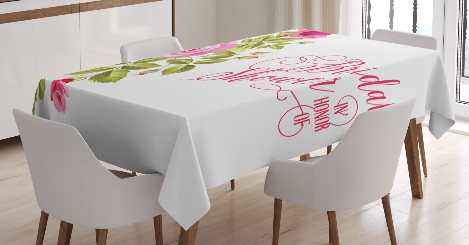 Bridal Shower Decorations Tablecloth, Shabby Chic Flowers Roses Buds and Leaves Art, Rectangular