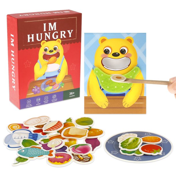 Feeding Game Toy Wood Cute Bear Spoon Training Montessori Preschool Fine Motor Skills Development Educational Toys heqiyong LED