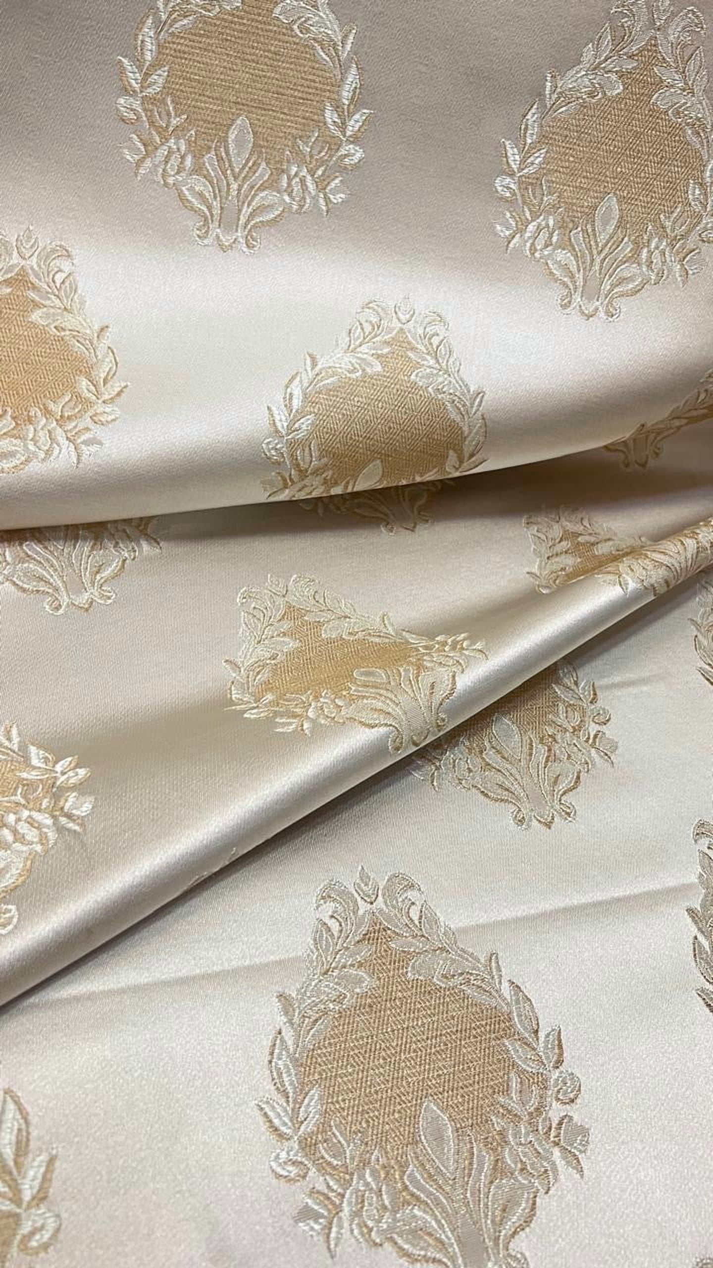 Decora Furnishings Luxurious Woven Jacquard Damask Motif Heavy Furnishing Fabric for Upholstery, Sofa, Chair, Cushion Covers, Head Board - Width 54 inches - Fabric by The Yard (Cream)