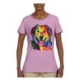 thumbnail image 3 of Smiling Dog | Colorful Neon Golden Retreiver | Dean Russo Art Animal Lover Womens T-Shirt, Light Pink, Small, 3 of 6