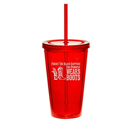 Wear Double Lock Brushing Boot - 16oz Double Wall Acrylic Tumbler Cup With Princess Wears Boots Cowgirl (Red)
