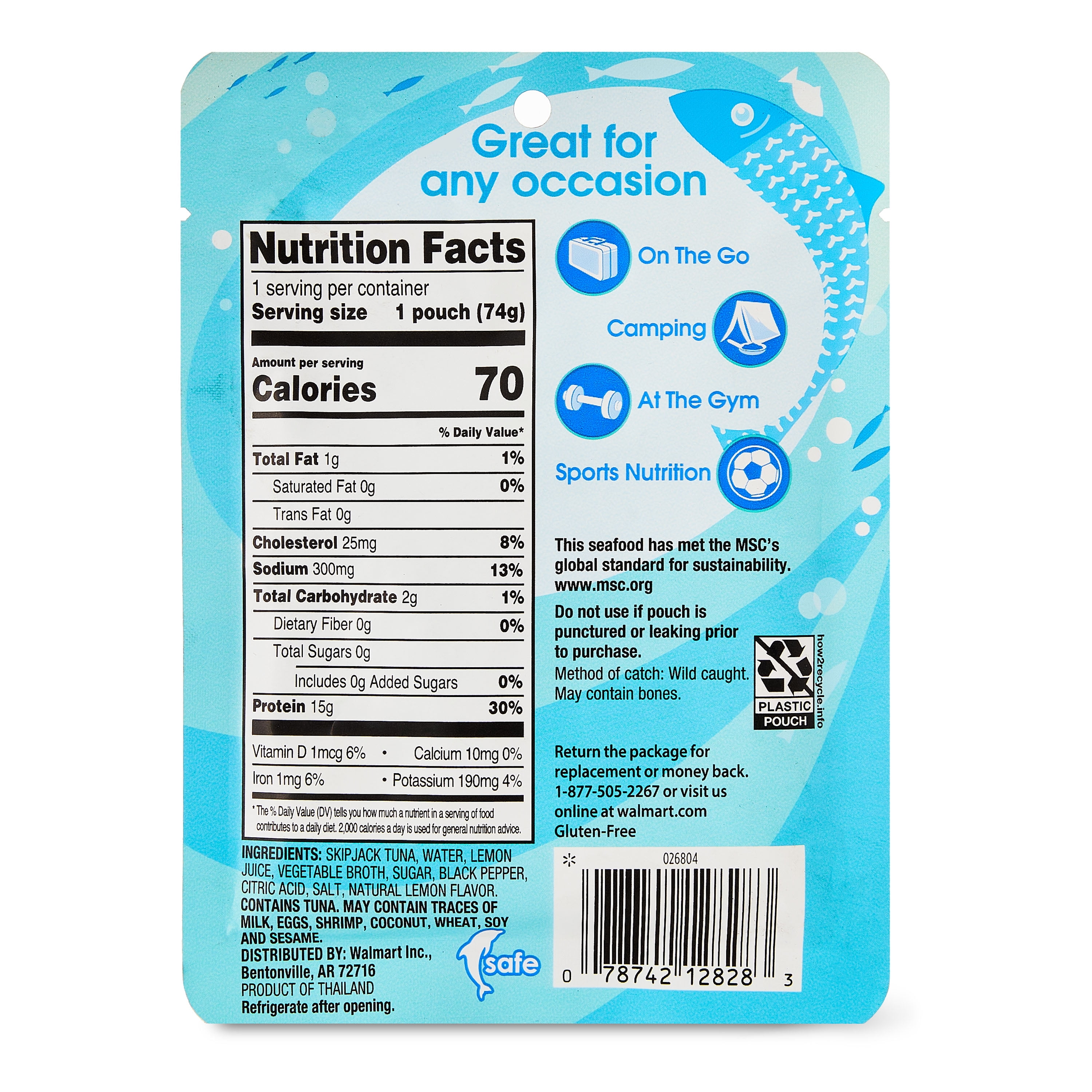 Great Value Chunk Light Tuna, Lemon Pepper, 2.6 oz Pouch