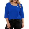 thumbnail image 2 of Mifsaly Plus Size Blouses for Women 3/4 Sleeve Square Neck Cotton Tops Button Decoration Lightweight Breathable Oversized Tshirts Summer Casual Work Office Outfits XXL, 2 of 7