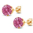 thumbnail image 2 of Gem Stone King 18K Yellow Gold Plated Silver Stud Earrings for Women Men Set with Round Red Zirconia, 2 of 5