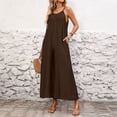 thumbnail image 6 of JULMCOMO Jumpsuits for Women Scoop Neck Adjustable Spaghetti Strap Loose Fit Summer Romper Low Back Sleeveless Wide Leg Flowy Jumpsuits Coffee XL, 6 of 7