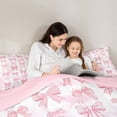thumbnail image 4 of Meiyoeat Cute Bow Print Twin Comforter Sets 2pcs, Watercolor Gingham Pattern Bedding Set, Pink White,Pink Reversible, 4 of 6
