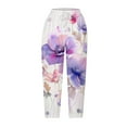 thumbnail image 5 of Stamzod Capris Pants for Women Summer Flower Printing Stretch Waist Crop Pants with Pocket Casual Loose Plus Size Capris for Women Purple XL, 5 of 5